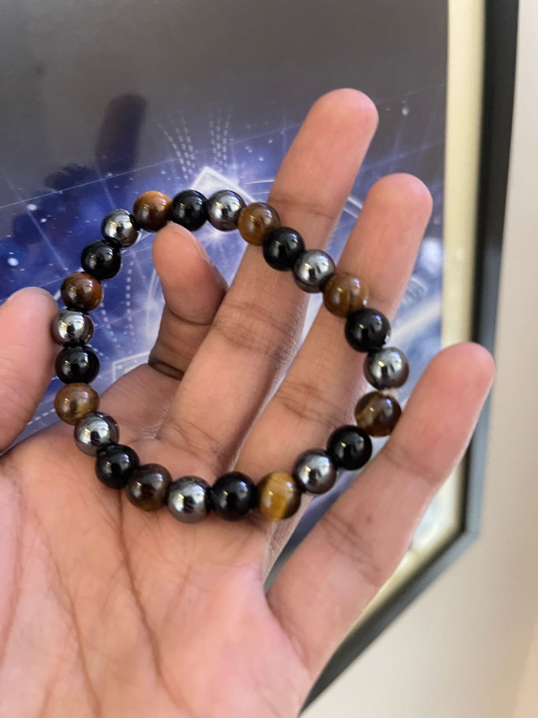 Customer photo review of 100% Natural Black Tourmaline, Hematite and Tiger Eye beads, Triple Protection Vastu Remedy Bracelet — 8mm Beads