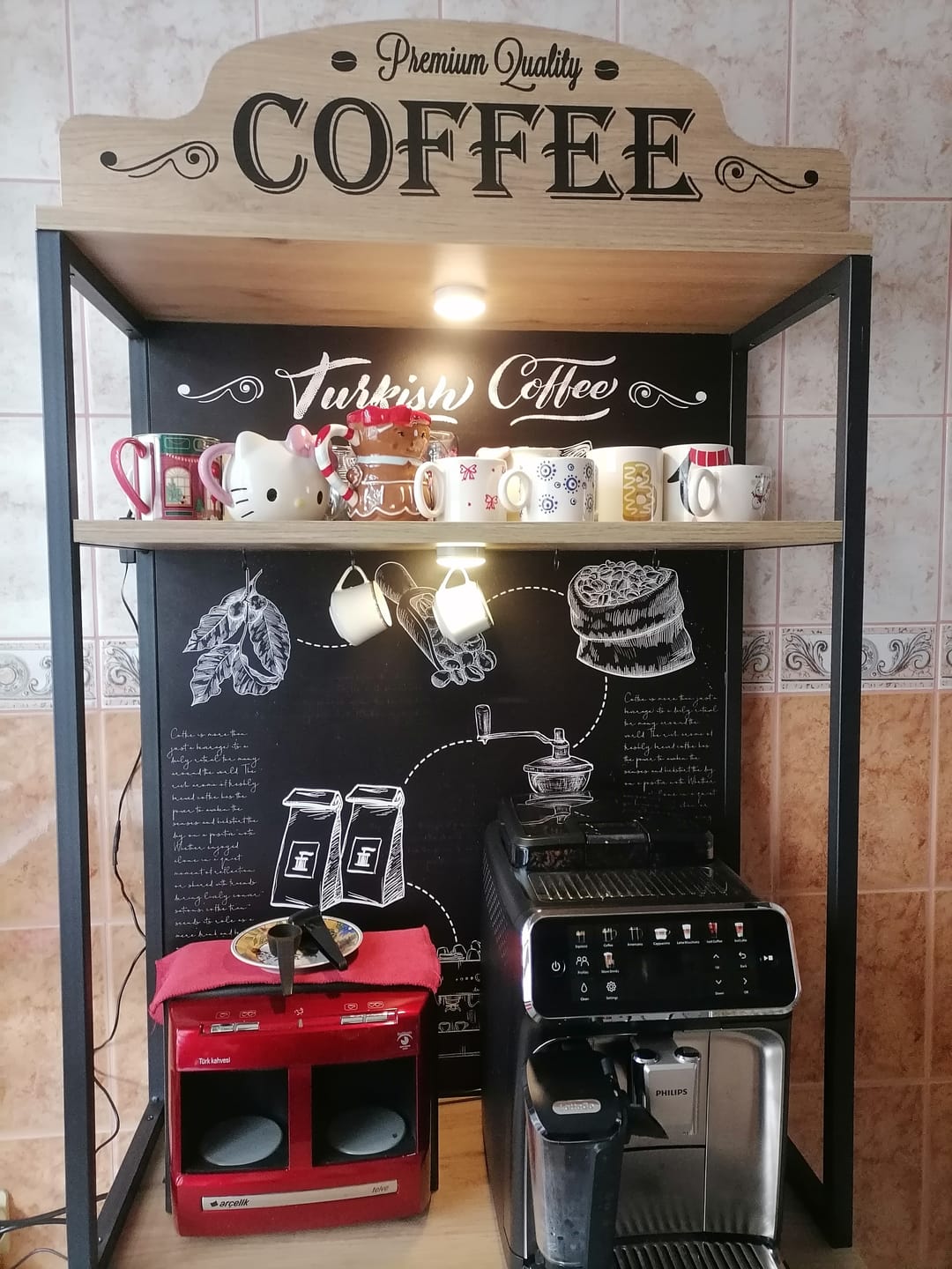 Customer photo review of Rani JE157 Işıklı Kahve Köşesi Membran Kapaklı Çekmeceli Çok Amaçlı Mutfak Dolabı Sepet Ceviz - Beyaz