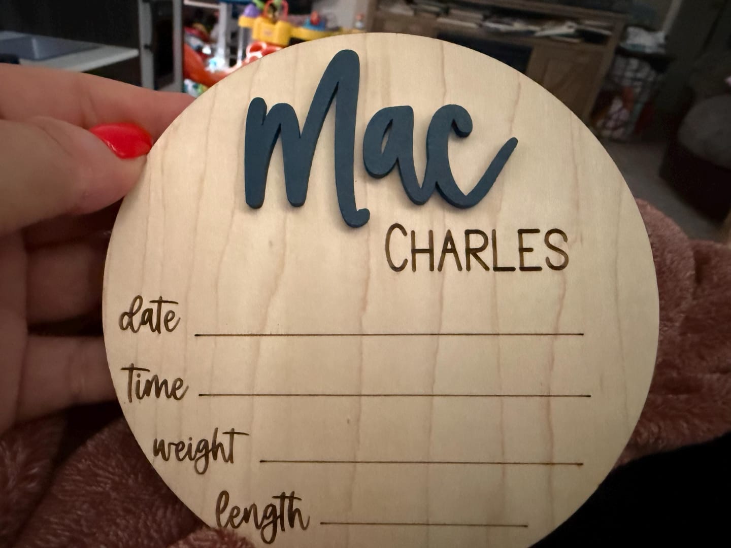 Customer photo review of Baby Name Announcement Sign with Stats