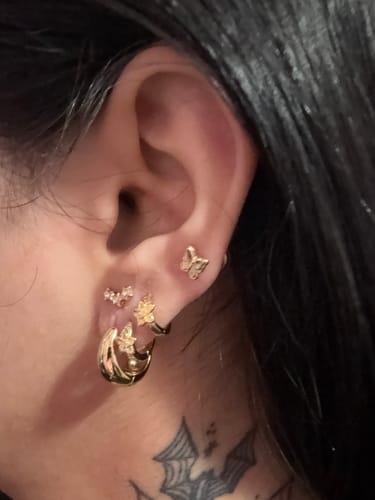 Customer photo review of Mini Plumeria CZ Hoops