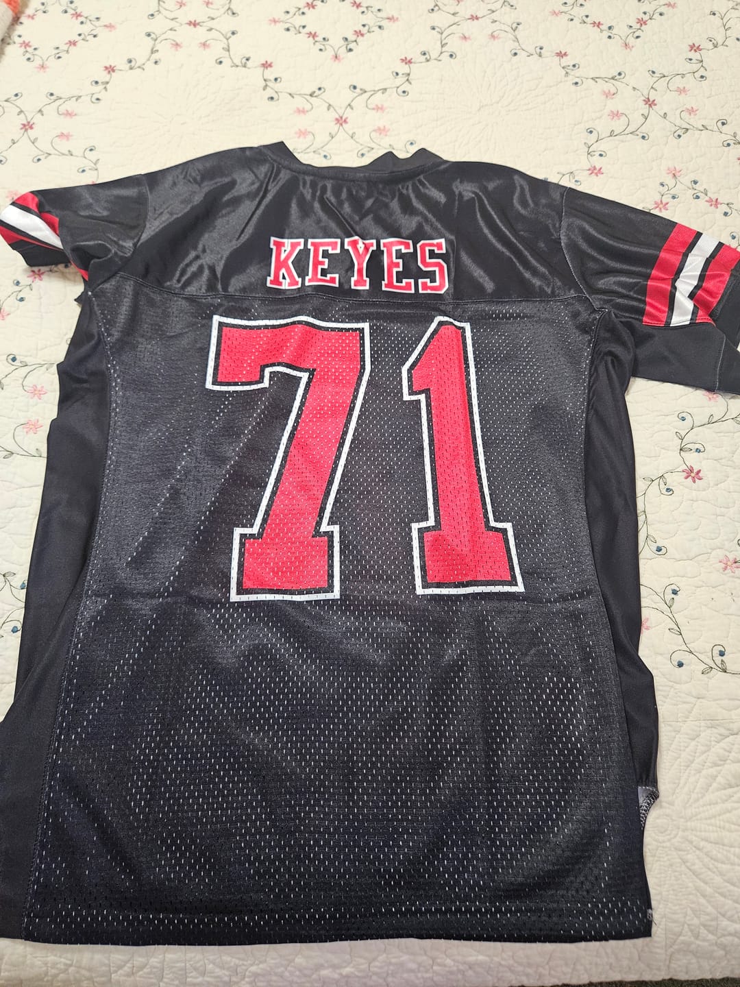 Customer photo review of Custom Black Red-White Classic Style Mesh Authentic Football Jersey