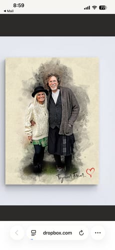 Customer's beautiful Personalized photo Painting of a smiling couple, rendered in a lovely watercolor style on canvas.