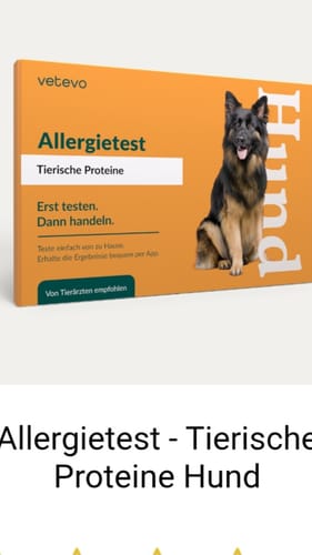 Kundenfoto der orangefarbenen Verpackung für den Allergietest - Tierische Proteine Hund.