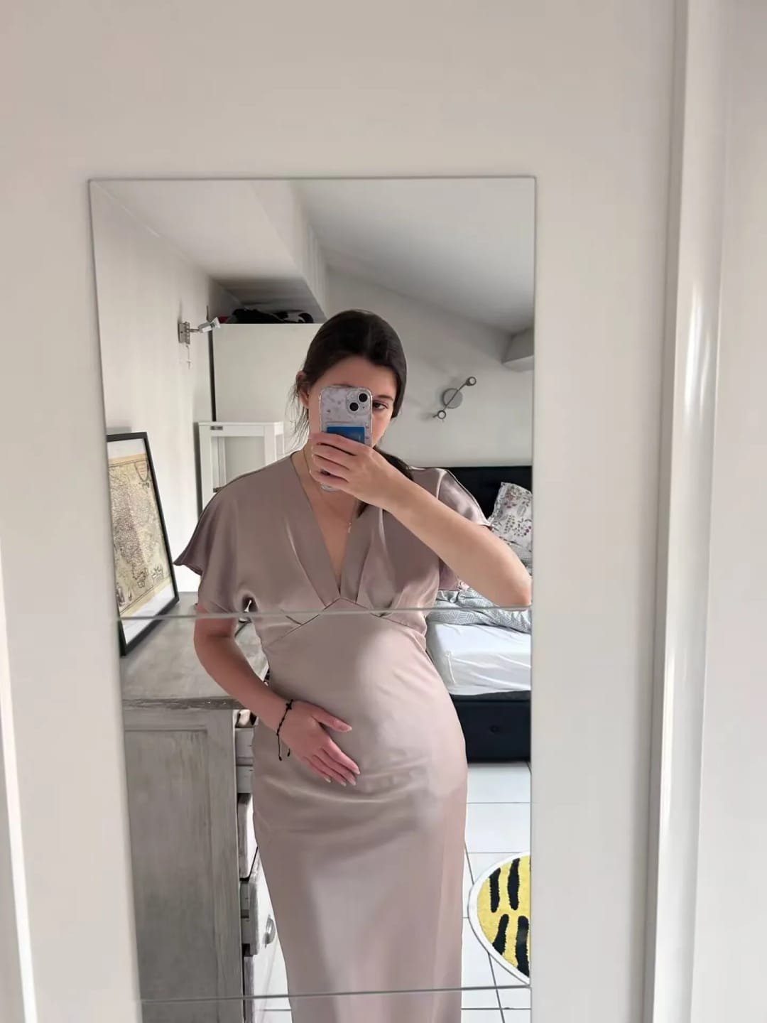 Customer photo review of Janna V Neck Satin Midi Dress
