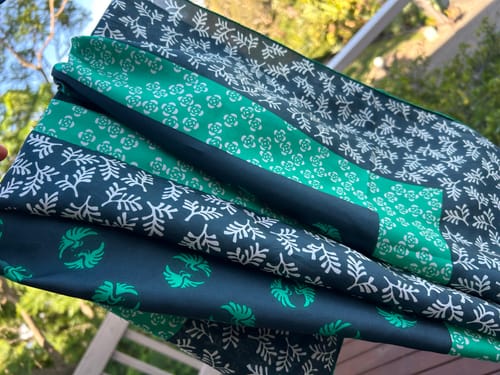 Customer photo review of Green And Navy Floral Silk Scarf