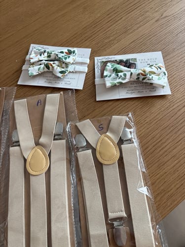 Customer photo review of Sage & Gold Floral Bow Tie & Tan Suspenders Set- Sage Green