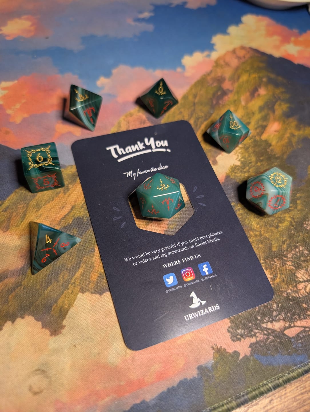 Customer photo review of URWizards Custom font style for dice, Custom initial on Dice, Dnd Natural Gemstone Dice MTG Game