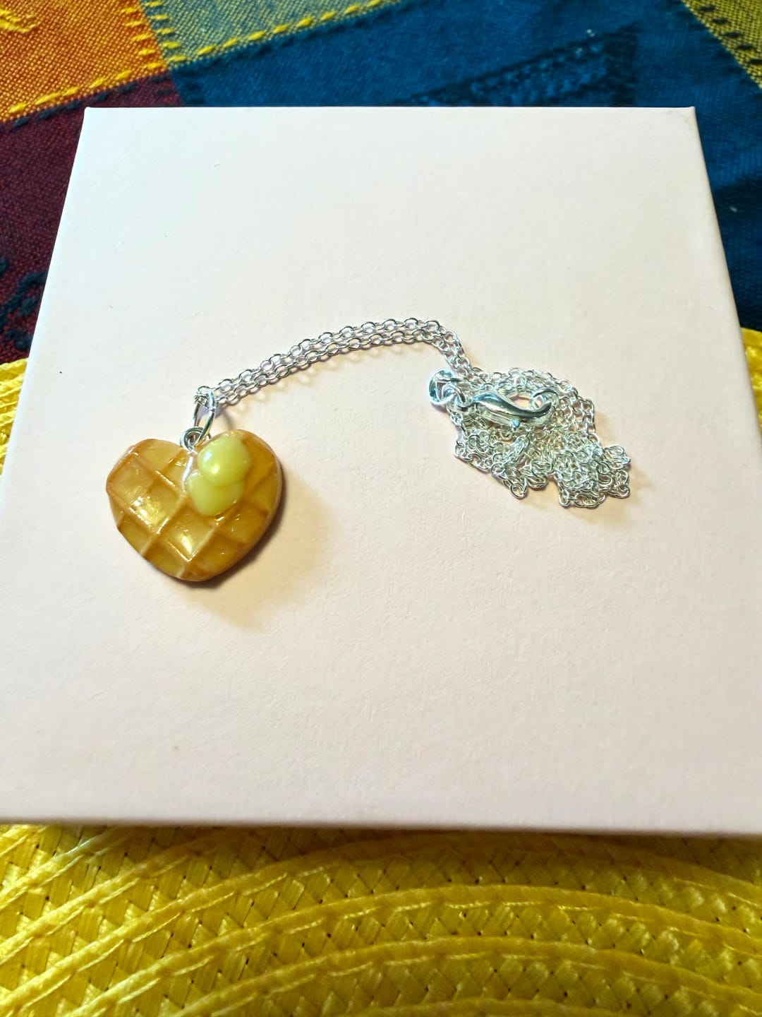 Customer photo review of Scented Butter & Maple Syrup Waffle Necklace