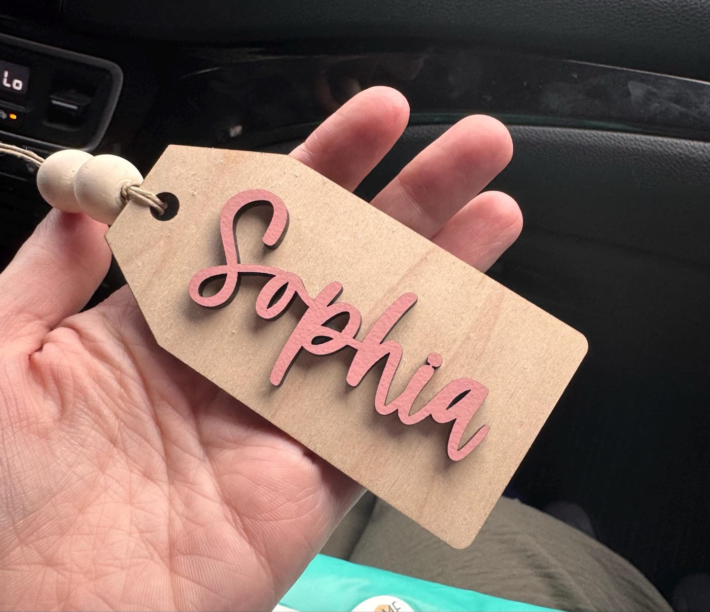 Customer photo review of Beaded Wooden Name Tag