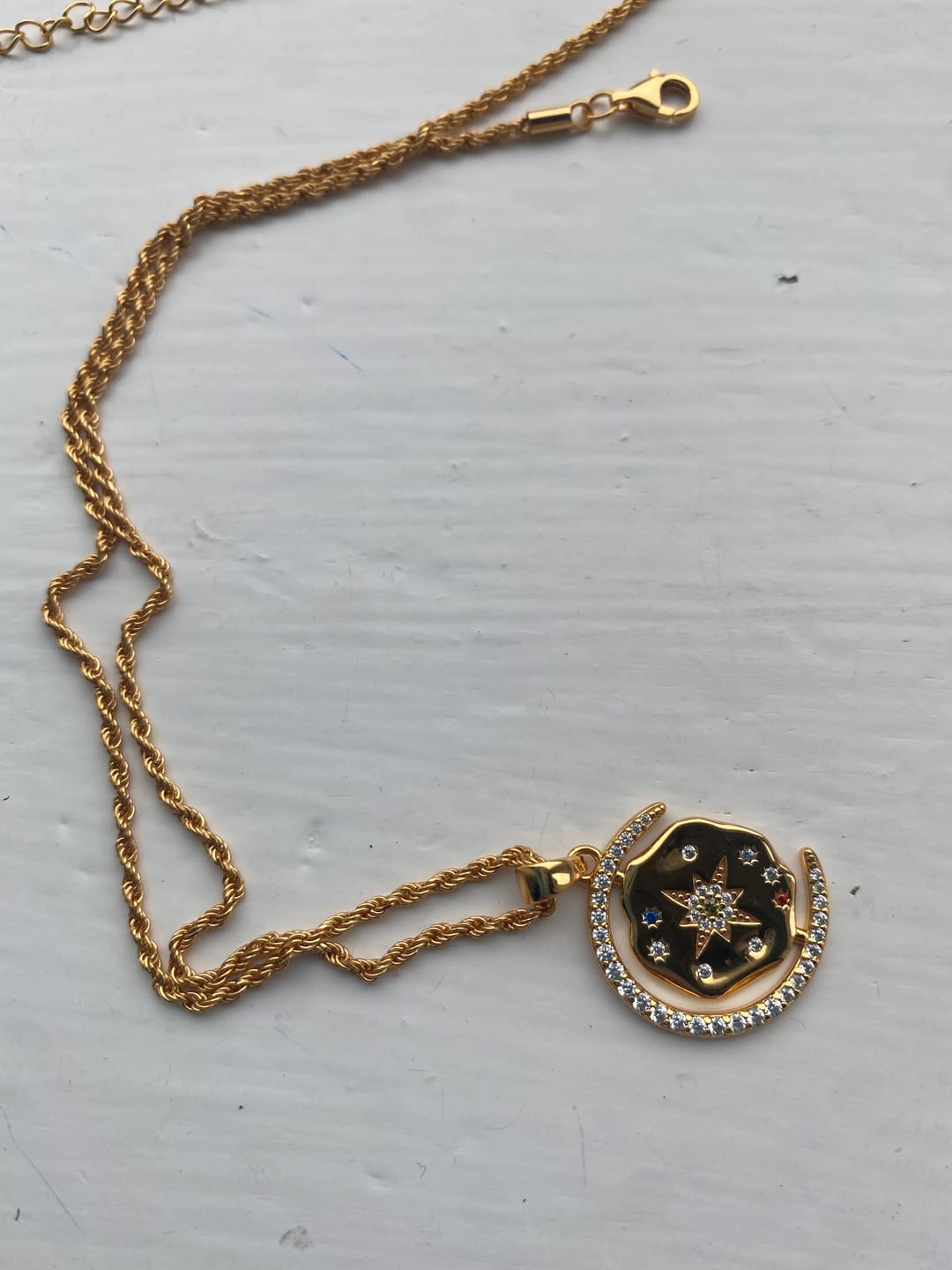 Customer photo review of My Sun Moon & Stars Necklace Rope Chain - Gold