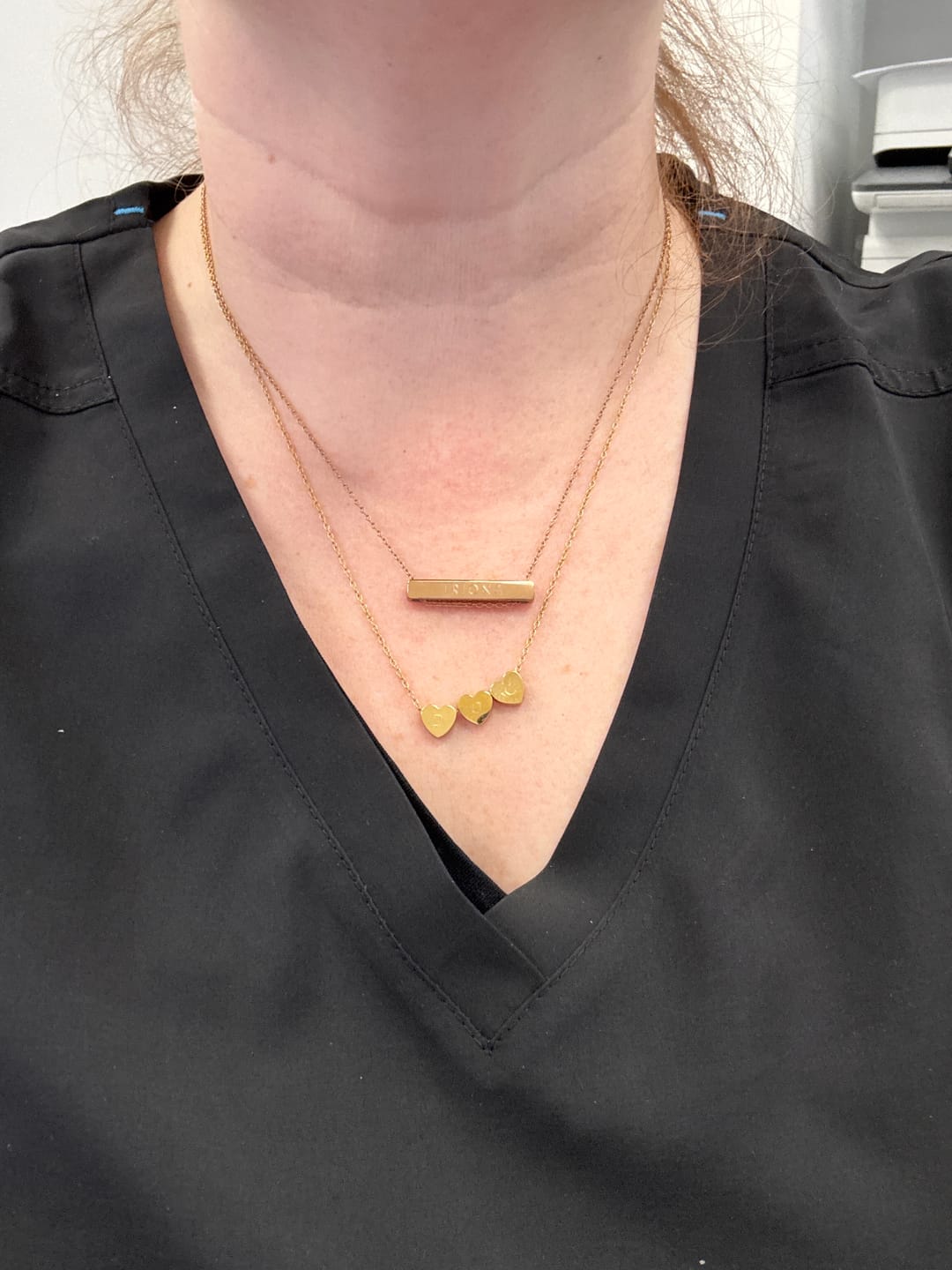 Customer photo review of Amo Heart Triple Bead Necklace in Gold