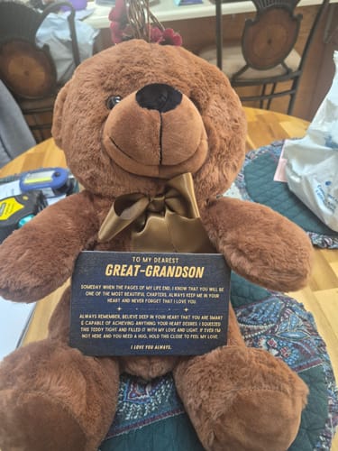 Customer photo review of Great-Grandson, Never Forget - Teddy Bear with Canvas Message Card (GGS07)