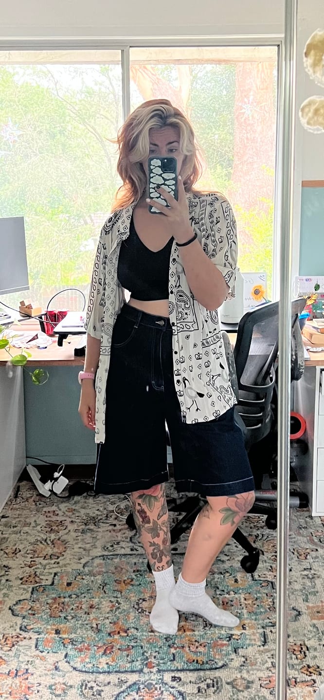 Customer photo review of Denim Bermuda Shorts - Mid Blue