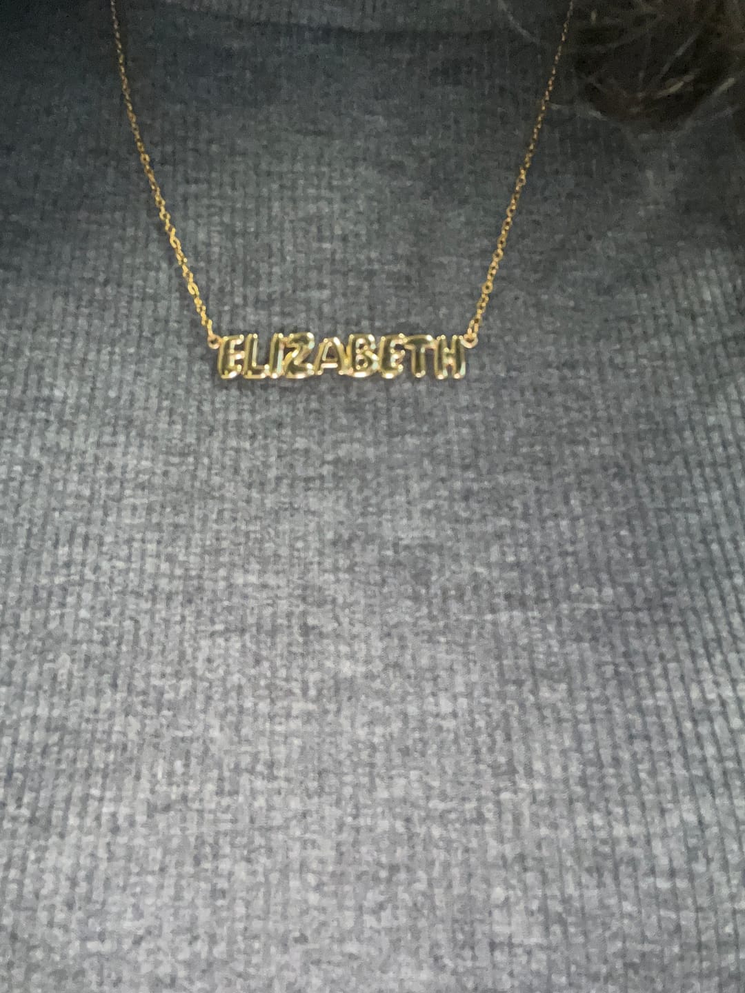 Customer photo review of Bubble Letter Name Necklace
