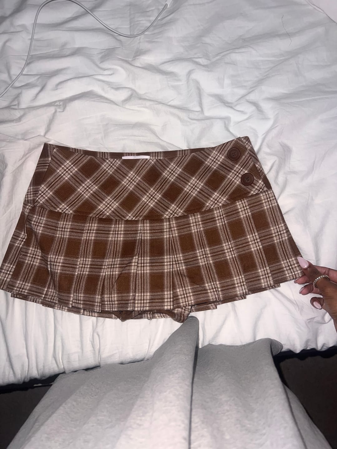 Customer photo review of Girly Plaid Pleated Mini Skirt (Brown)