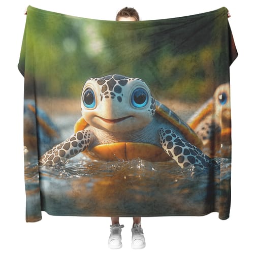 Customer photo review of Three Adorable Baby Turtles with Big Eyes Swimming in Clear Jungle River Cozy Fleece Sherpa Blanket