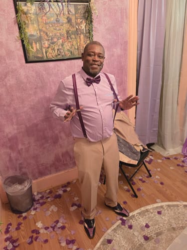 Customer photo review of Ties2you Splicing Shirt Lavender Purple Floral Mens Long Sleeve Shirt