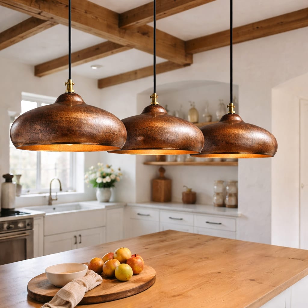 Customer photo review of Handcrafted Solid Copper Dome Pendant Light – Hammered Rustic Ceiling Lamp