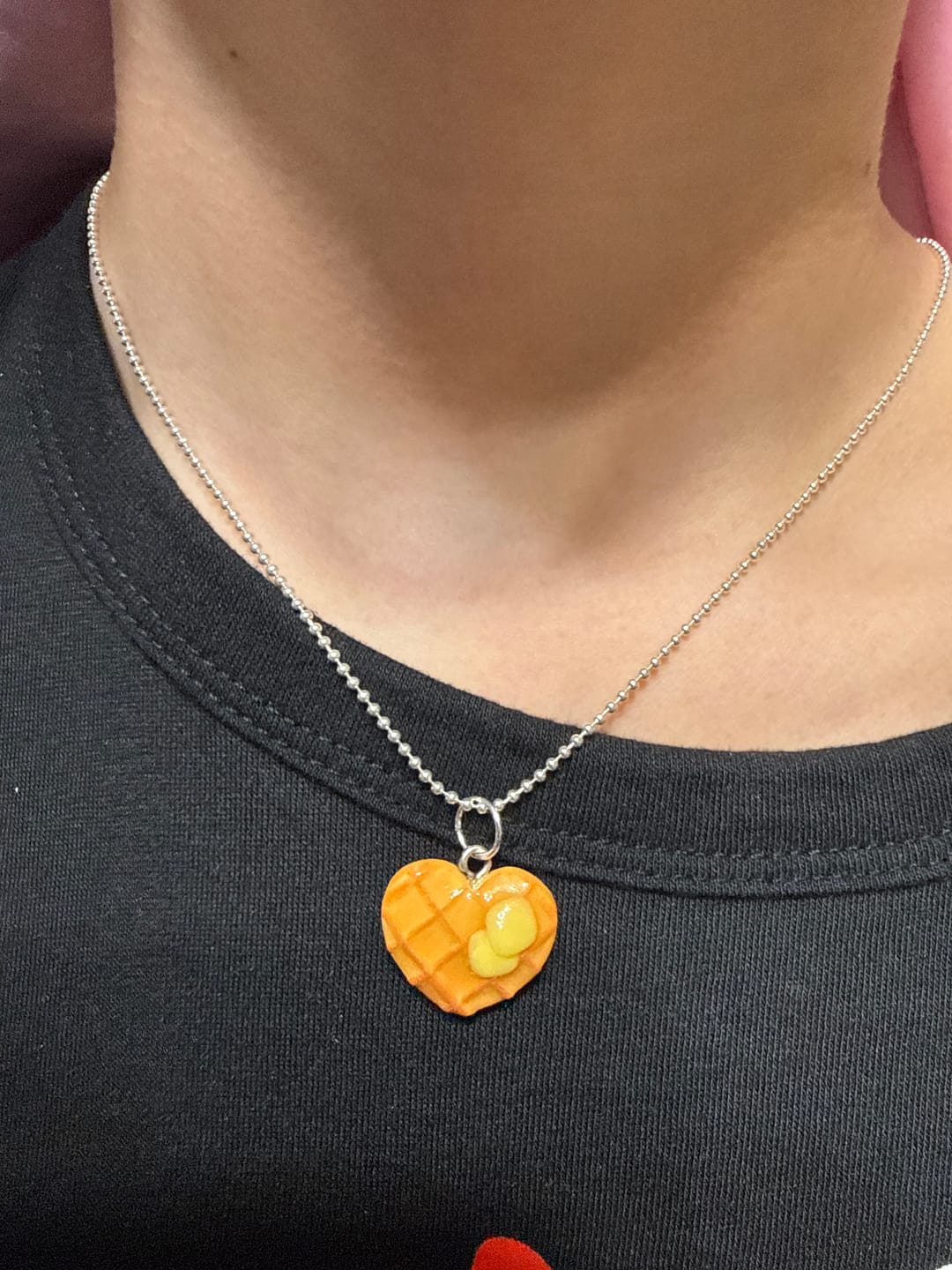 Customer photo review of Scented Heart Waffle Necklace