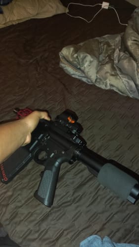 Customer photo review of Tactical AR-15 .223 5.56 Pistol Buffer Tube Cover Mil Spec Pistol Foam Pad Cover (Red/Black/Blue/Green/Orange)