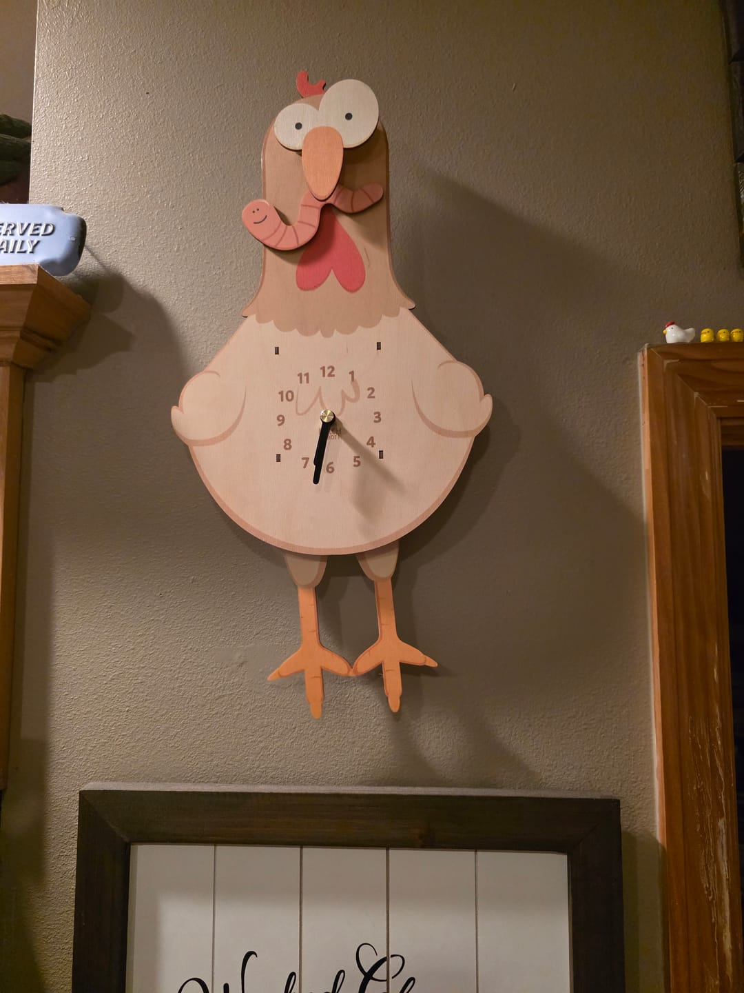 Customer photo review of Betty the Chicken Pendulum Clock
