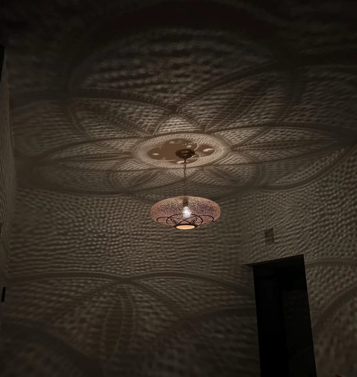 Customer photo review of Handmade Moroccan Brass Flush Mount Light – Floral Shadow Ceiling Lamp