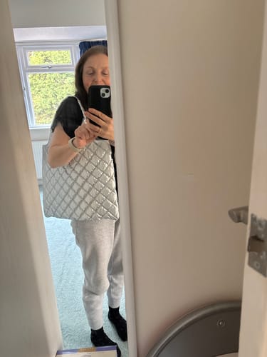 Customer photo review of METALLIC Silver Puffy Medium Bag