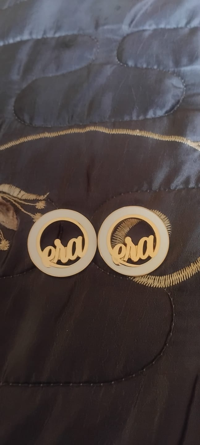 Customer photo review of Silver Precious Logo Earrings