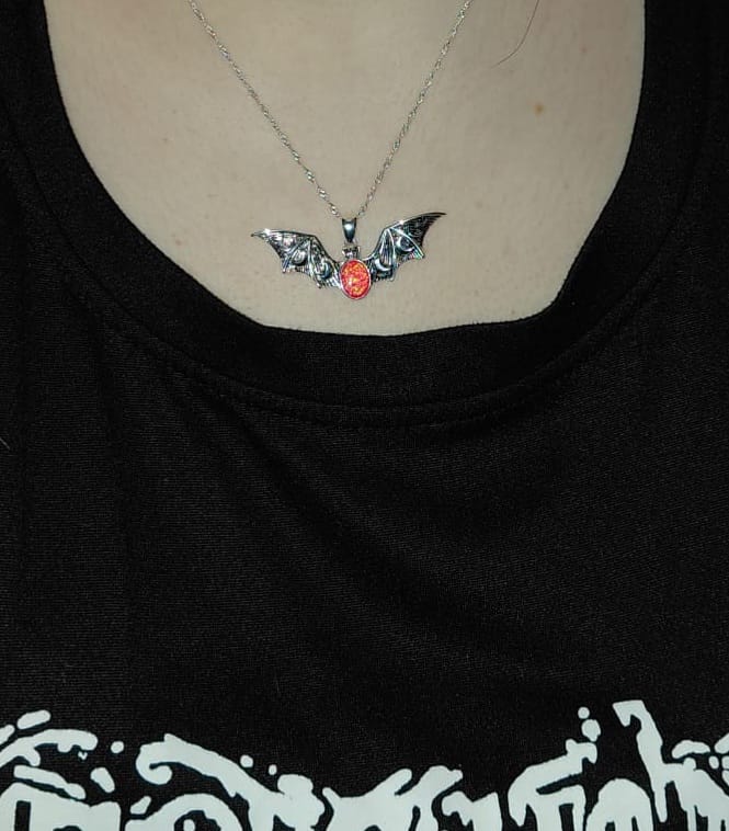 Customer photo review of Wings of Twilight Bat Pendant