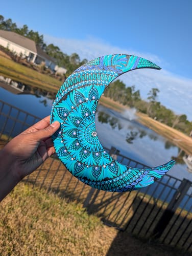 Customer photo review of Unfinished Wood Crescent Moon Shape | DIY Celestial Night Sky Craft Cutout | Up to 36"