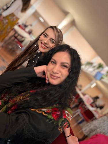 Customer and a friend at an event, showing the long-lasting, smooth finish of their BB Cream SPF30.