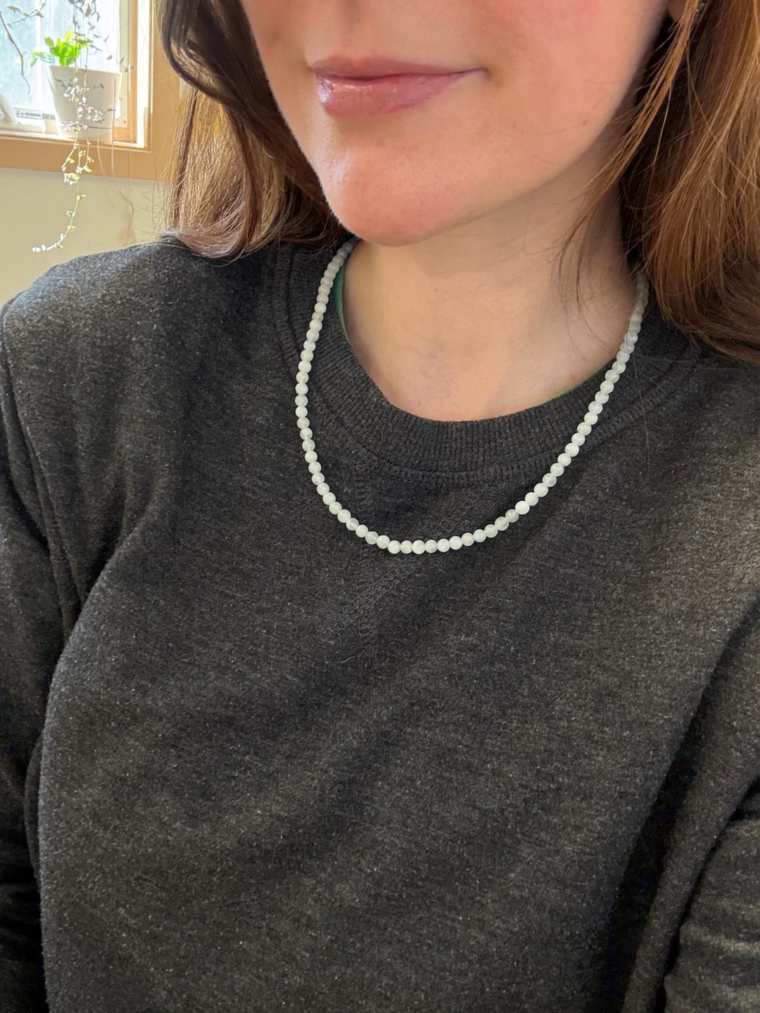 Customer photo review of Aquamarine Beaded Necklace Mini