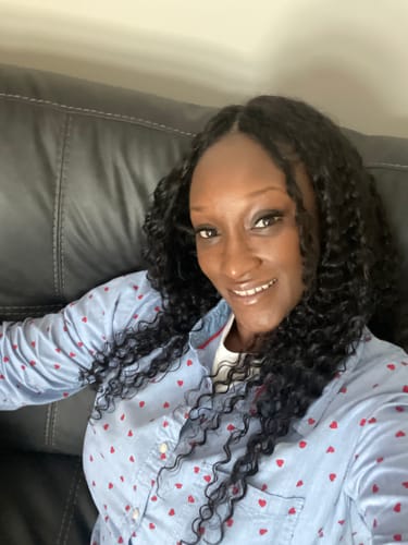 Customer photo review of CurlyMe Deep Wave V Part Wig Human Hair Glueless No Lace Wig