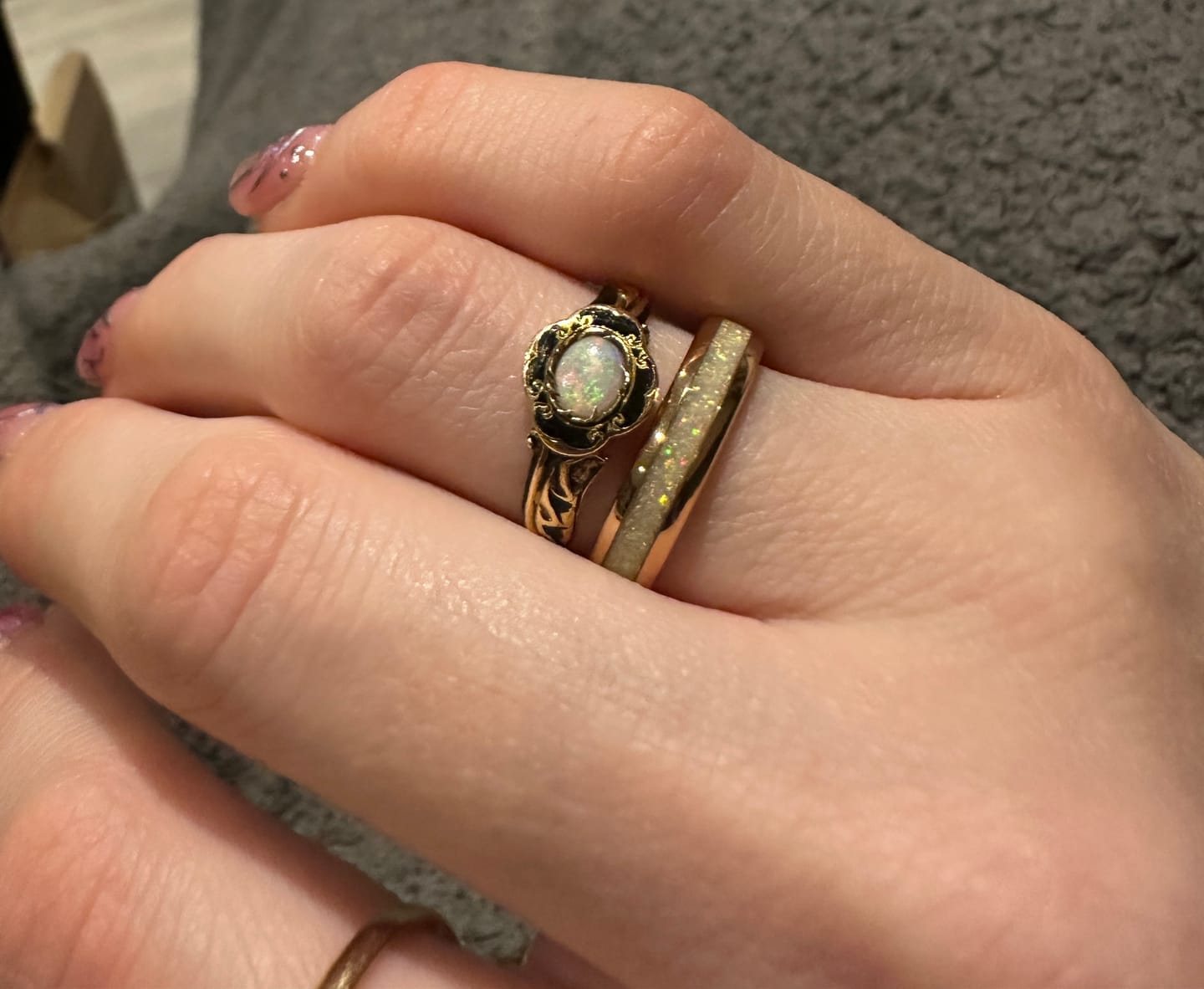 Customer photo review of The Rose Gold White Opal 4mm Wonder Ring
