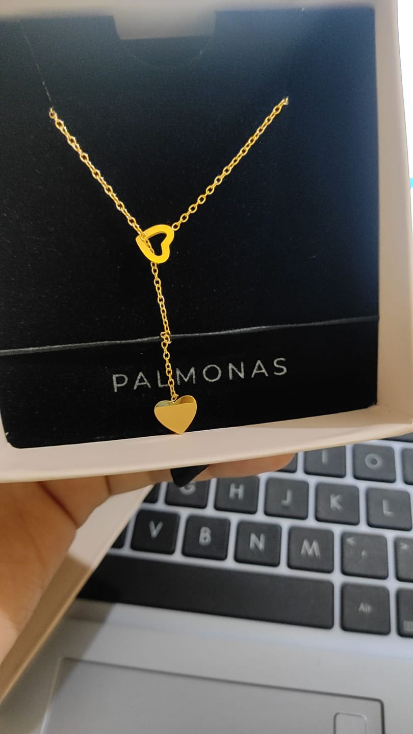 Customer photo review of Two Heart Gold Lariat Necklace