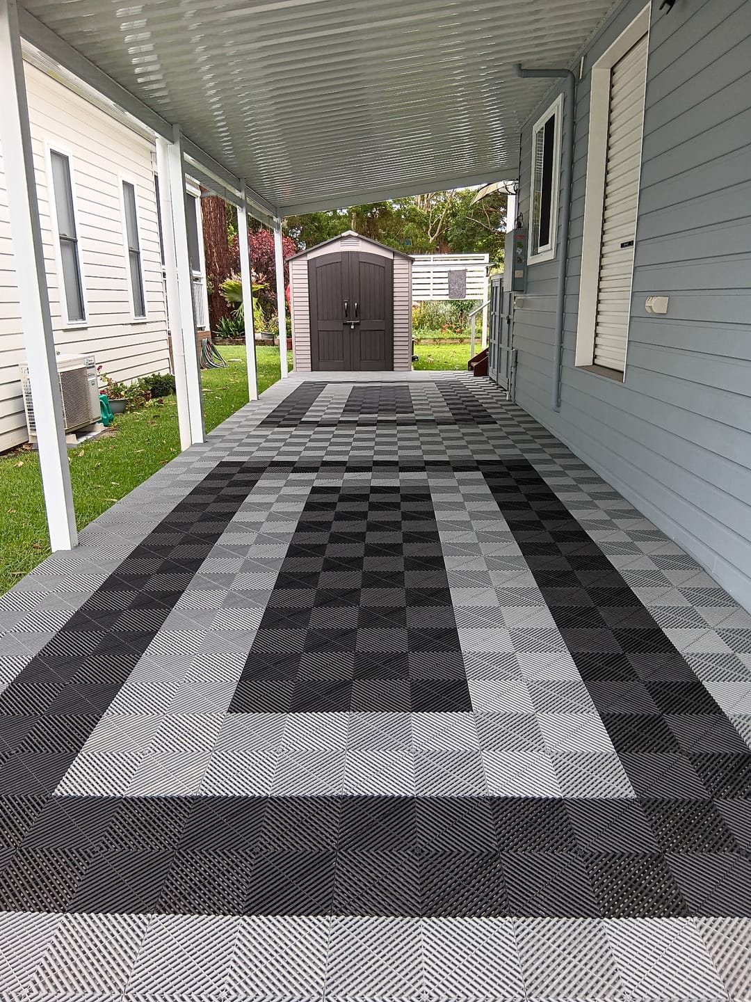 Customer photo review of Double Garage Modular Floor Tile Package Set