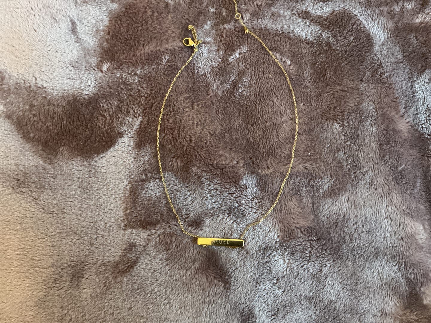 Customer photo review of 3cm Letter Bar Necklace in Gold Horizontal