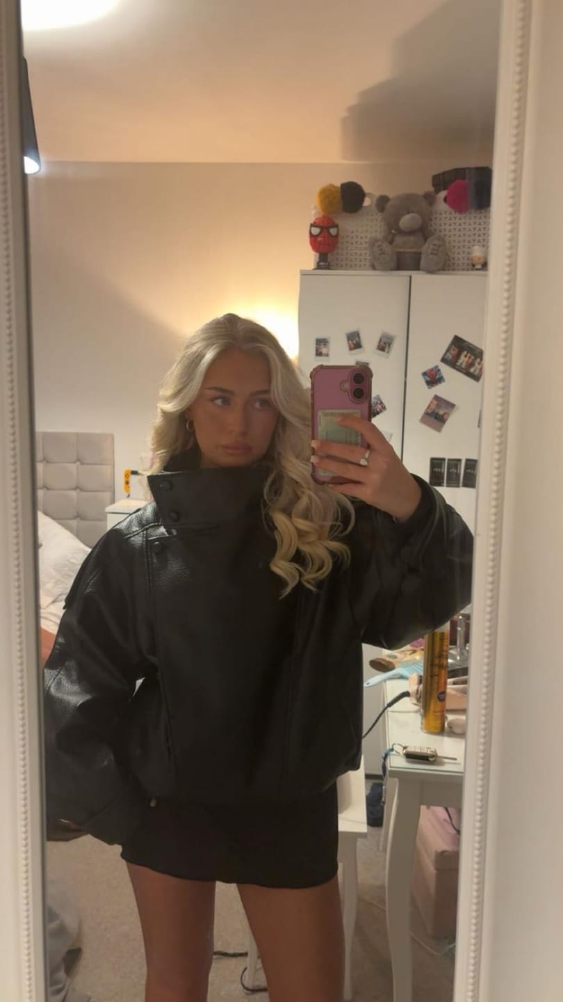 Customer photo review of Carla Asymmetrical Leather Jacket