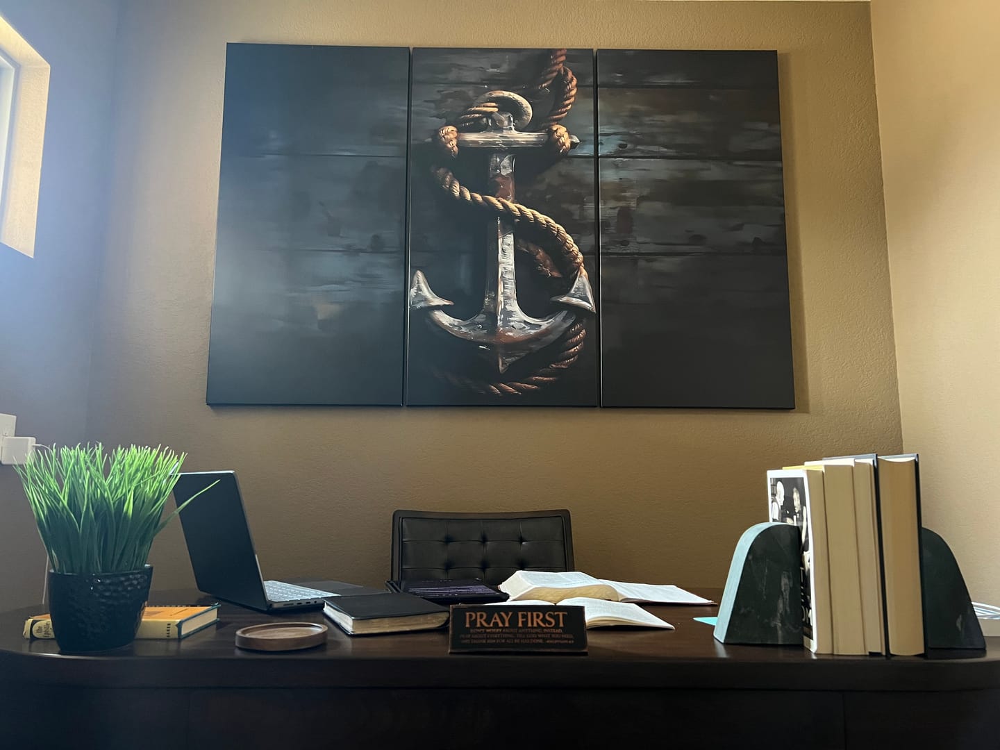 Customer photo review of 3 Panel Grunge Abstract Anchor Wall Art Canvas Print Set