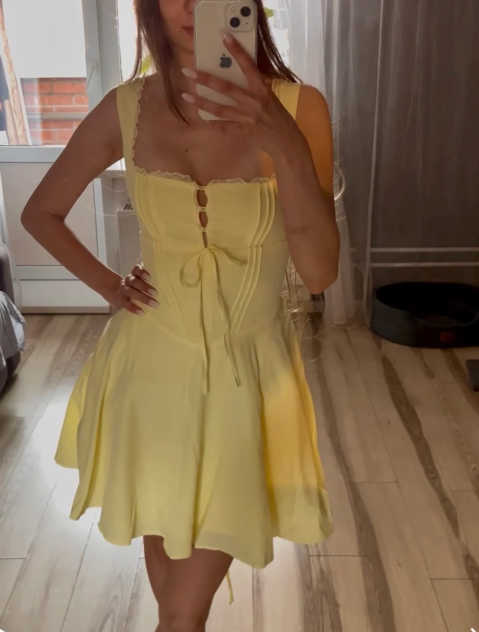 Customer photo review of Jolie Flowy Lace Up Mini Dress