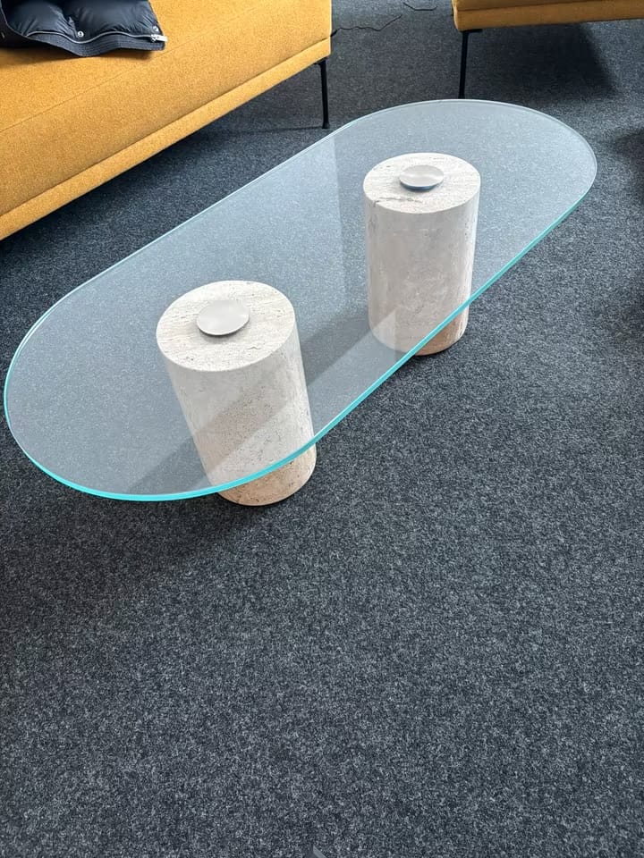 Customer photo review of Oya Traverten Mermer Ayaklı Oval Cam Orta Sehpa