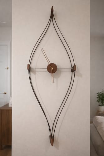 Customer's Walnut Wood Wall Clock JHL8011 with an elongated design, hanging on a light wall in a room.
