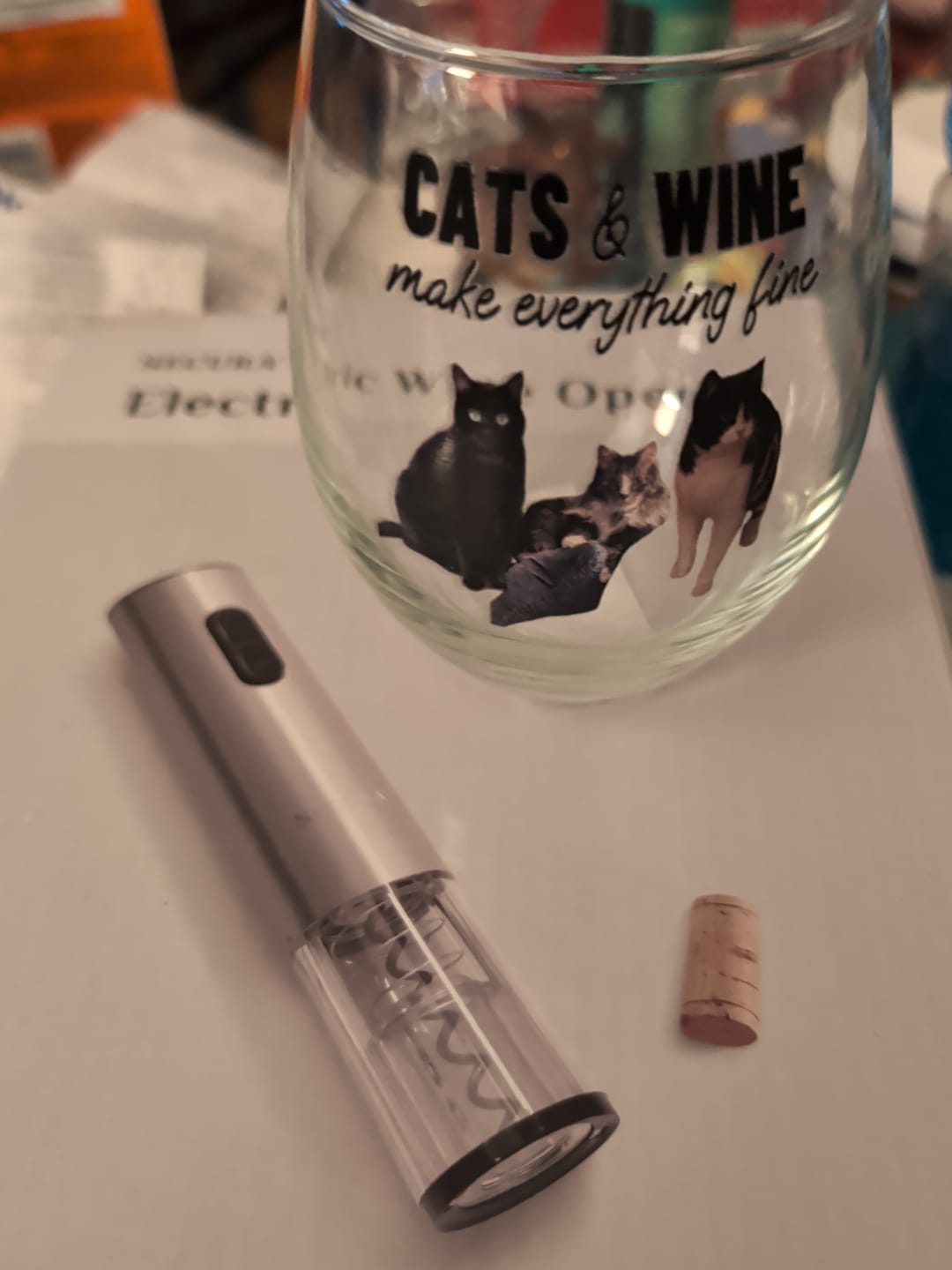 Customer photo review of Pets & wine make me fine -  Personalized Wine Glass