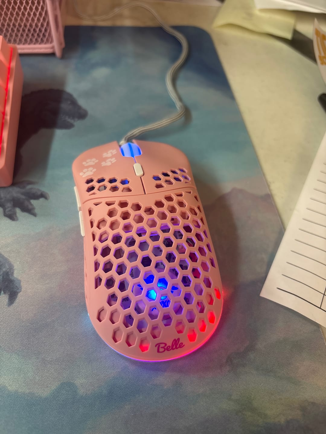 Customer photo review of Belle Delphine X Ghost M1 UltraLight Gaming Mouse - Kitty Pink