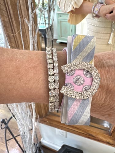 Customer photo review of Horseshoe Vintage Silk Necktie Cuff Bracelet