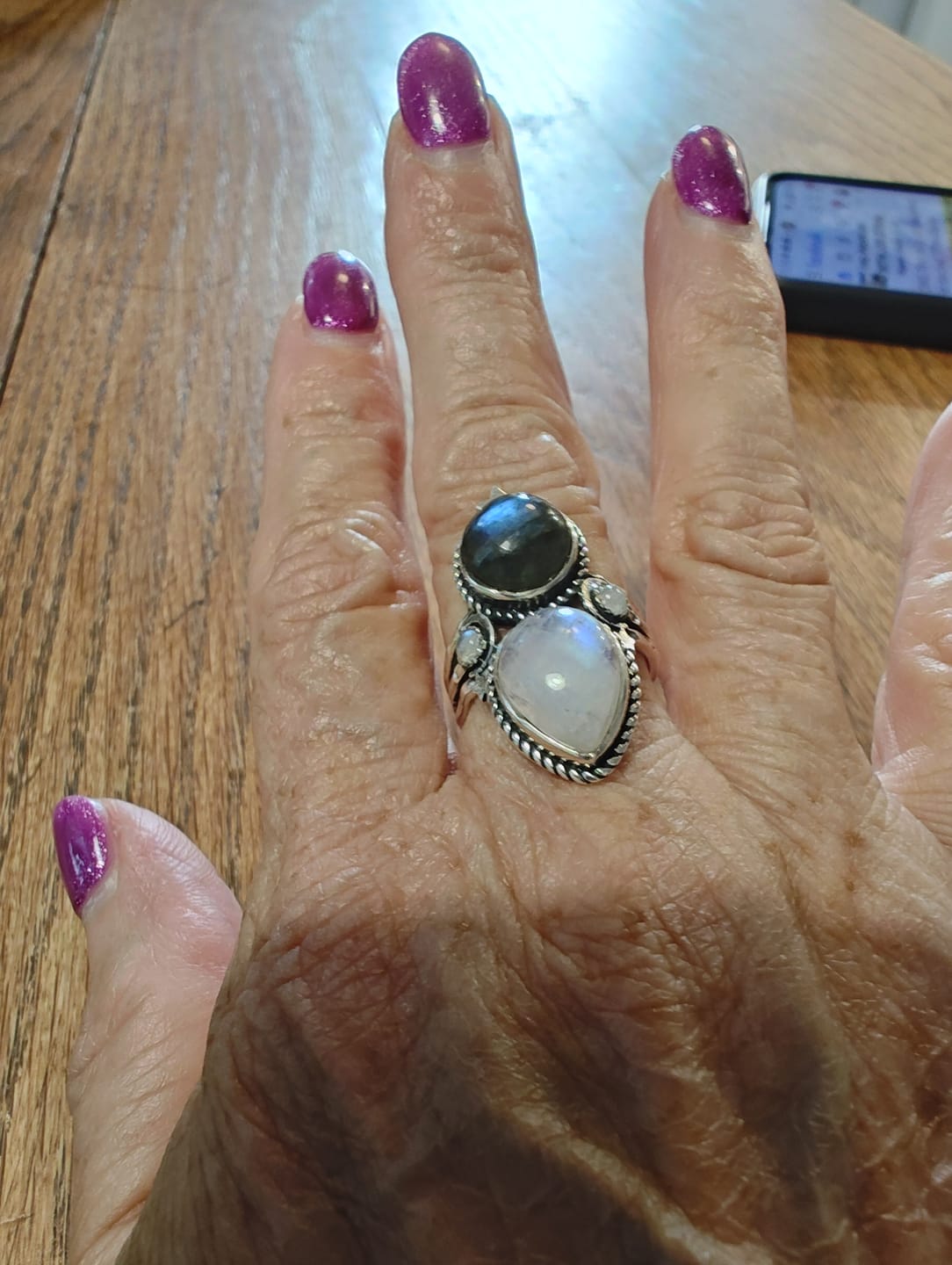 Customer photo review of Celestial Moonstone and Labradorite Silver Ring