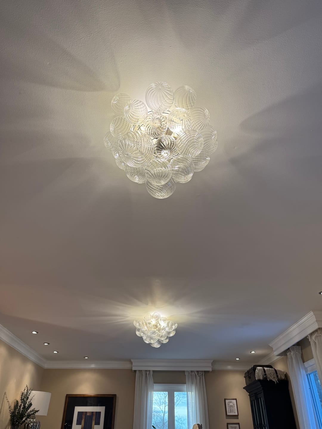 Customer photo review of 3-Light Cluster Ribbed Glass Bubble Semi Flush Chandelier