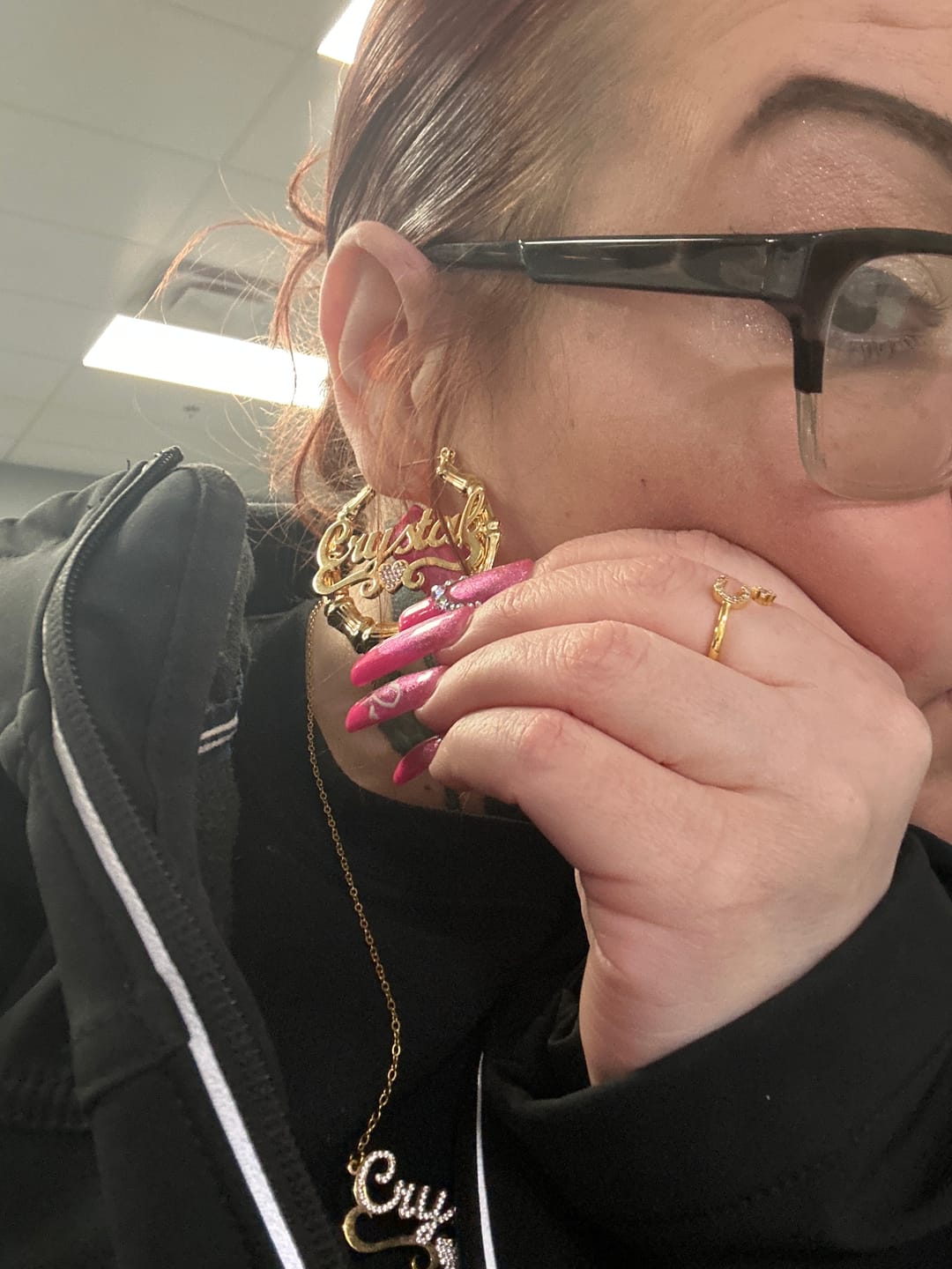 Customer photo review of Heart Name Bamboo Hoop Earrings