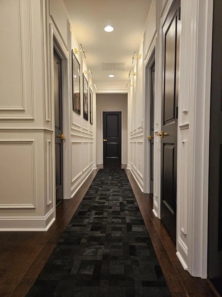 Customer photo review of Black Cowhide Patchwork Rug, Handmade 100% Genuine Cowhide Runner Rug