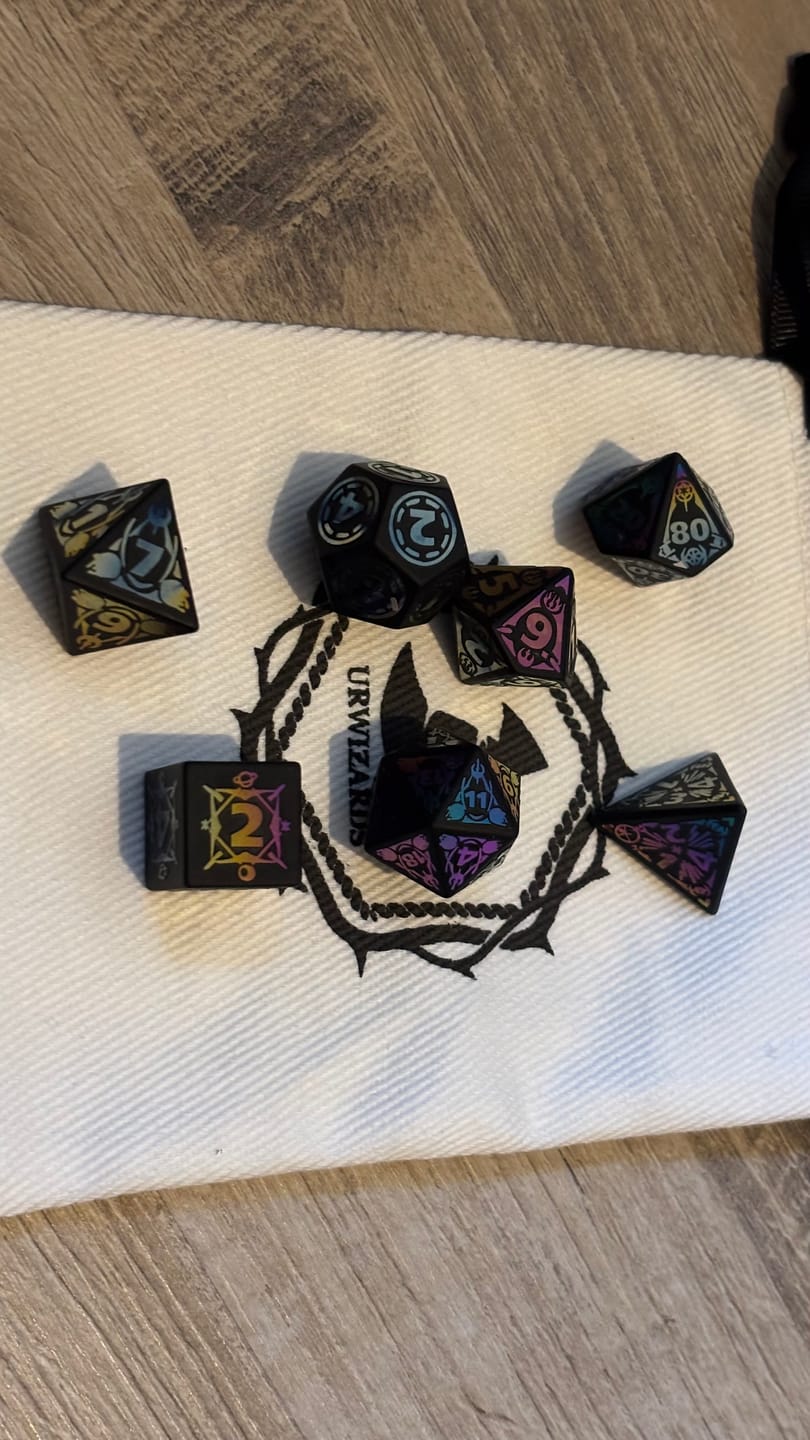 Customer photo review of URWizards Obsidian Raised Plating Number Dice Set Star Wars